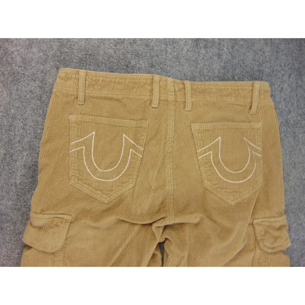 True Religion Cargo Pants Mens 31‎ Tan Solid Corduroy Y2K Streetwear Gorpcore